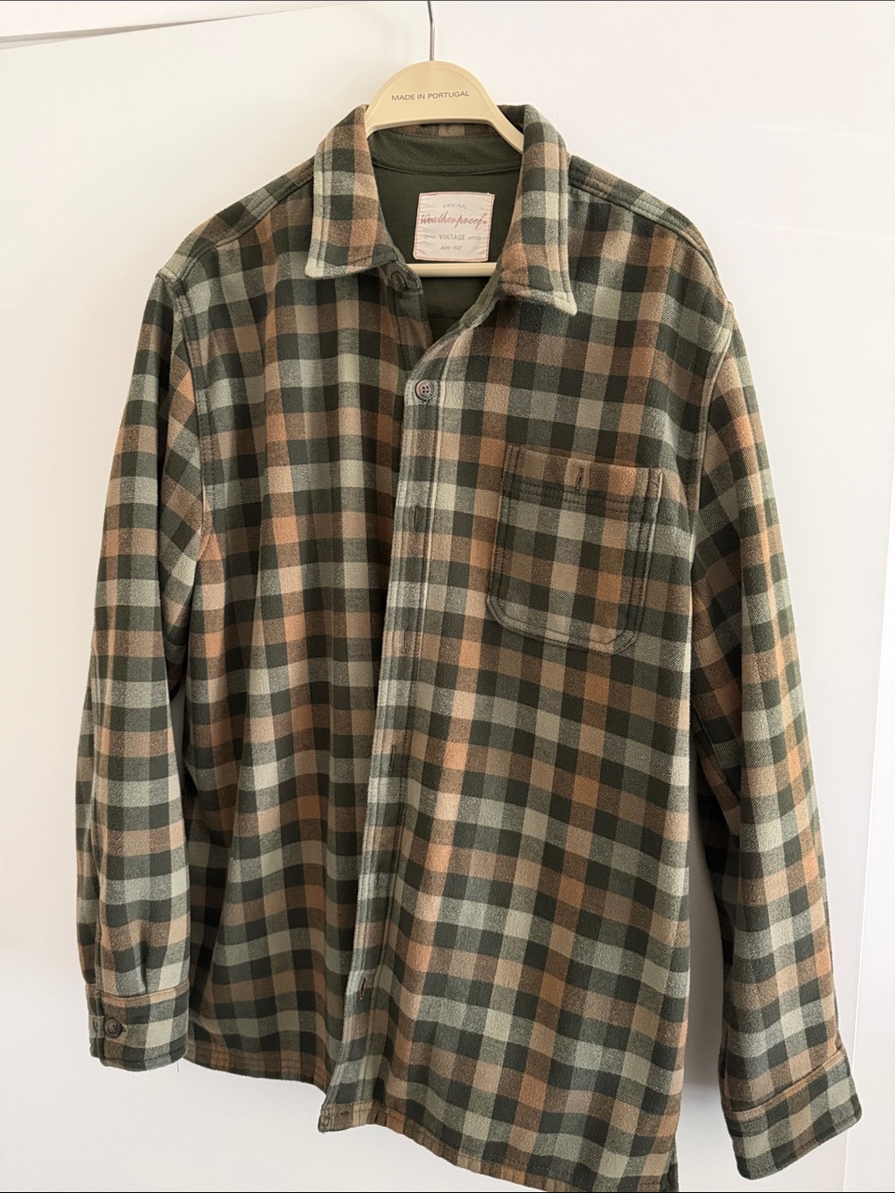 Weatherproof Olive Green & Brown Plaid Button-Front Shirt